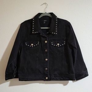 Forever 21 Black Wash Denim Studded Jacket